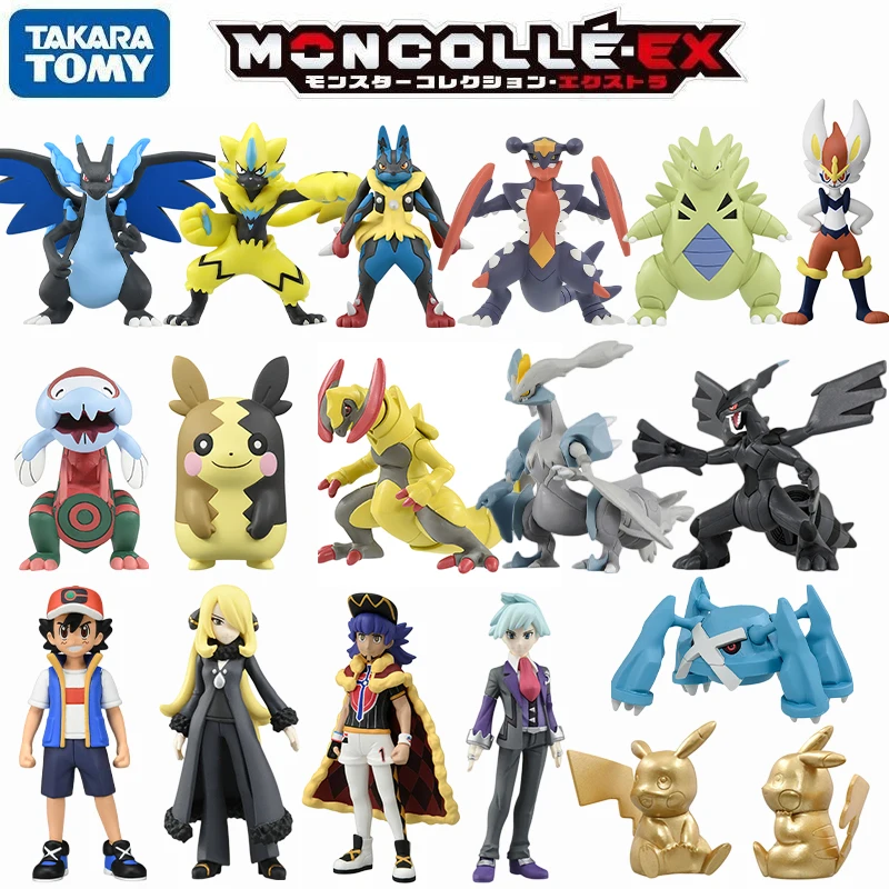 Takara Tomy Anime Figures Pokemon Trainer Ash Ketchum Pikachu Charizard X Zeraora Lucario Haxorus Kyurem Solgaleo Figure Toys