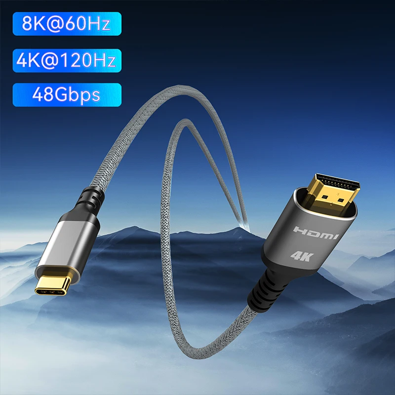 Фото Совместимый с USB C к HDMI кабель 8K 4K Тип C к HDMI 2,1 Thunderbolt 3 4 к 8K60Hz 4K120Hz для iphone 15 MacBook Galaxy Pixelbook №1