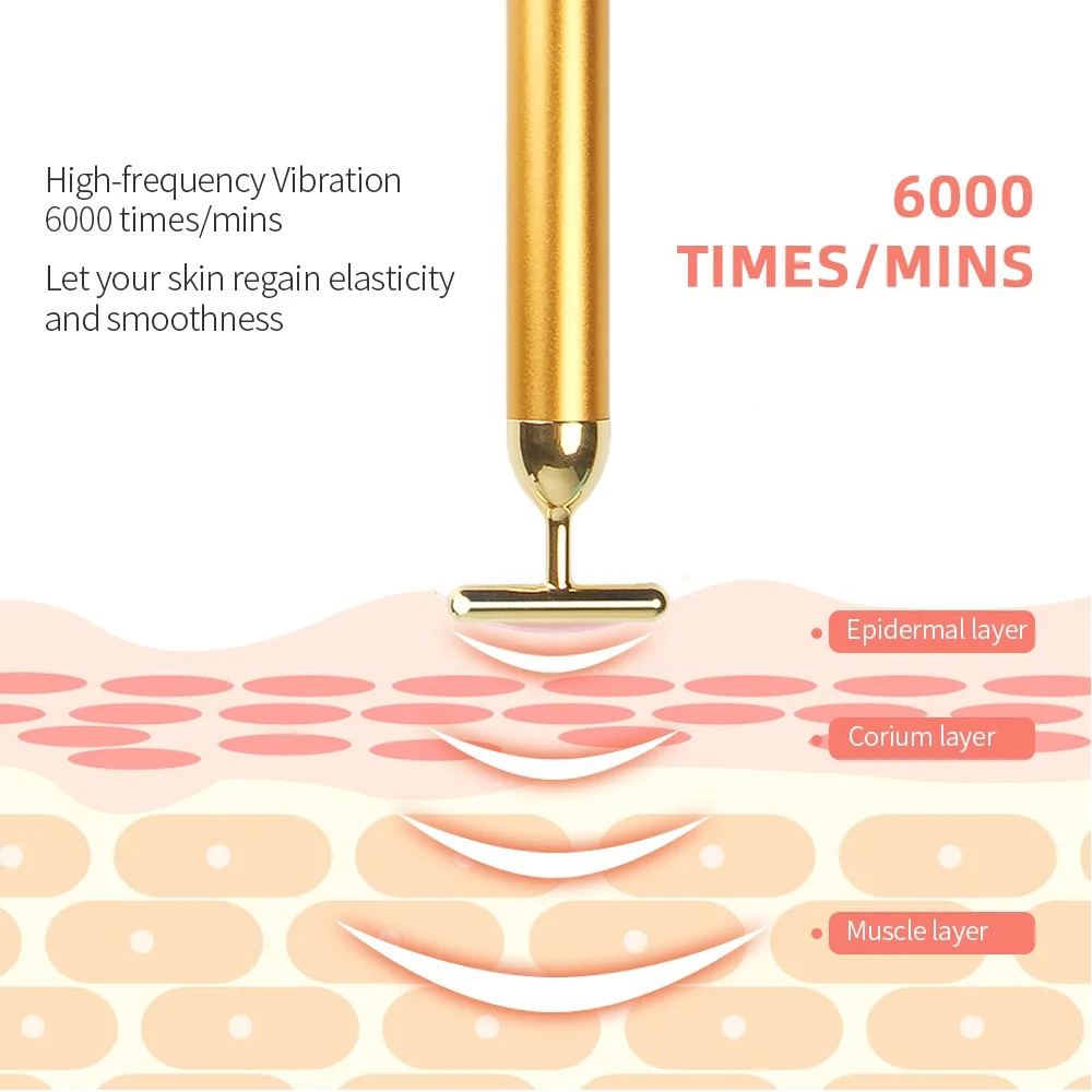 Facial Massager 24k Gold Facial Slimming Face Beauty Bar Pulse Firming Facial Roller Massager Lift Skin Tightening Wrinkle Vibrating Tool