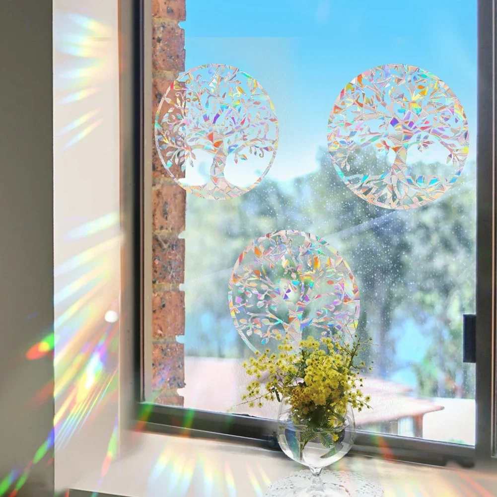 Rainbow-Suncatcher Window Stickers PVC Reflective Life Trees Prism-Glass Wall Sticker Home Kid Bedroom Decoration Self-Adhesives wall stickers window stickers