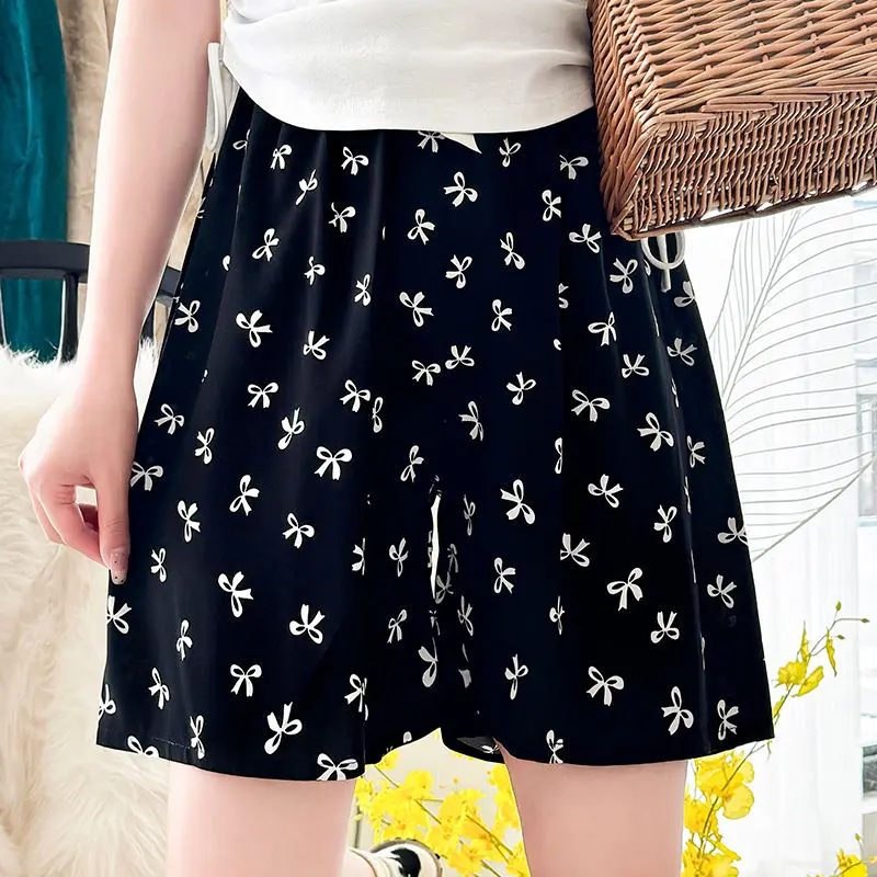 Summer Women's Elastic High Waisted PocketsPlant&Flowers Tie Dye Printing Loose Sweatpants Vacation Beach Bandage Sweet Shorts