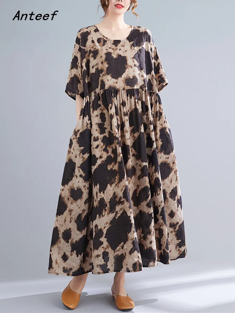 

Женское винтажное платье с цветочным принтом Anteef, Свободное длинное пляжное платье с коротким рукавом, элегантная одежда 2022