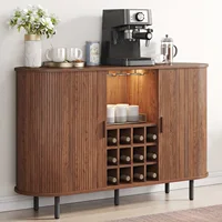 Wine Bar Cabinet w/ LED Light,Liquor Cabinet for Home,Coffee Bar Cabinet w/ Wine Rack & Glass Holder,Walnut Buffet Sideboard