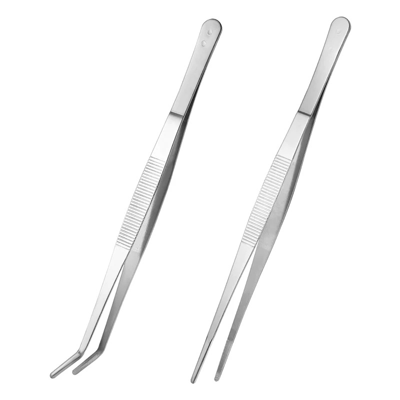 Stainless Steel Straight Elbow Anti-skid Medical Tweezers 12.5cm-30cm