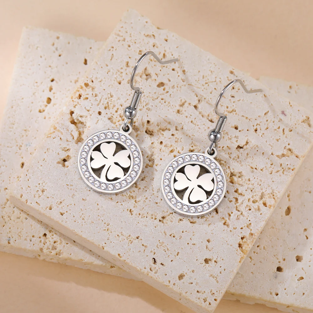 Dawapara Herz Vierblättriges Kleeblatt Ohrringe Zirkon Kleeblatt Ohrringe Viel Glück Irisches Symbol Edelstahl Schmuck Großhandel – Detail 15