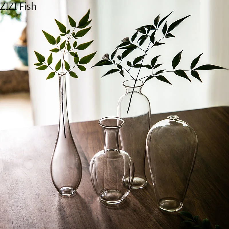 Japanese Simple Glass Vase Transparent Hydroponics Vase Zen Modern Home Decor Office Desktop Decoration Floral Flower Insert 2