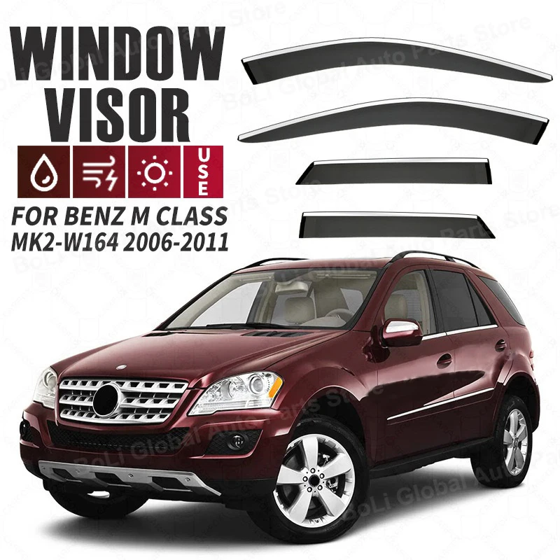 For Benz M Class W164 W166 2006- Accessories Window Visors Weathershields Wind Rain Guard Bright Strip Wind Deflectors