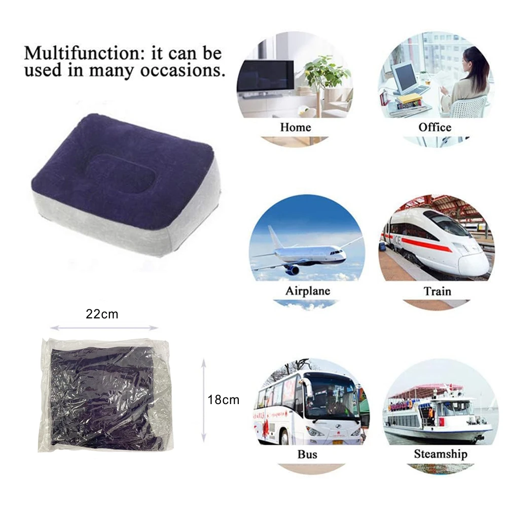 Factory Spot PVC Inflatable Travel Footrest Flocked Pillow Footstool for Office Home Relax Camping