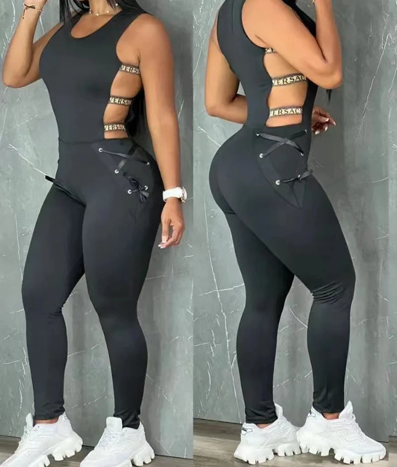 

Sleeveless Jump Suit Woman 2024 Summer New Streetwear Fashion Versatile Casual Hollow Out Slim Fit Sexy Jumpsuit for Female