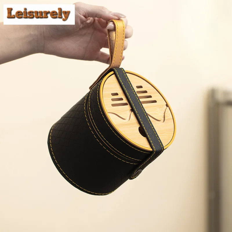 Cream Style Travel Tea Set Kit Handmade Set Of Cups 1 Pot 2 Cups Tea Making Organizer Portable Camping Handbag Accessories Craft