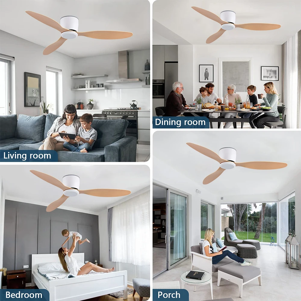 IRALAN 42inch/52inch Ceiling Fan without Light,6-Speed Reversible,Timer,Outdoor Bedroom Living Room-White/Black/Wood 5