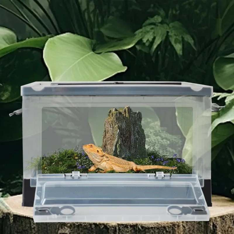 Aquarium Tank Vivarium Box Plastic Reptile Feeding Box Portable Transport Container Reptiles Breeding Enclosure Cages Transparent Amphibians Habitat Box