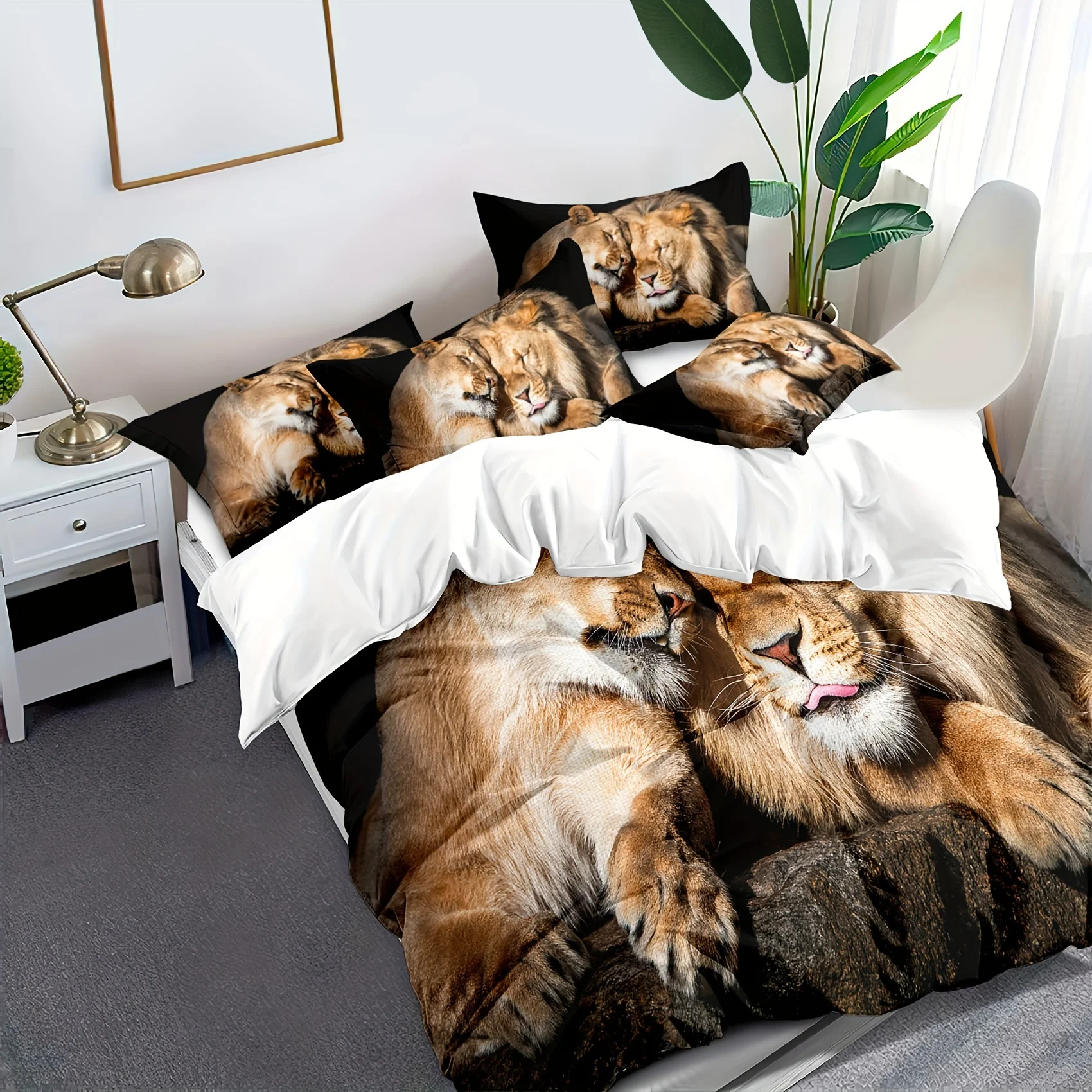Animal Lion Bedding Quilt Cover, Washable Microfiber Quilt Cover Soft and Comfortable Two/Piece Set
