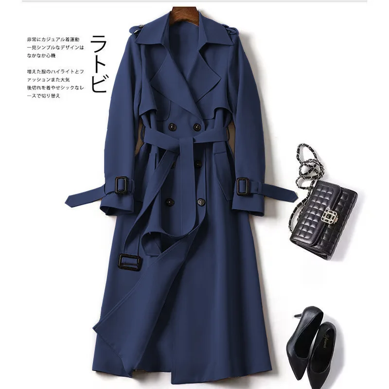 Women Fashion Trench New Coat Spring Autumn Korean Long Sleeve With Belt Jackets Solid British Style Coats Women's Chic Outwear - 5