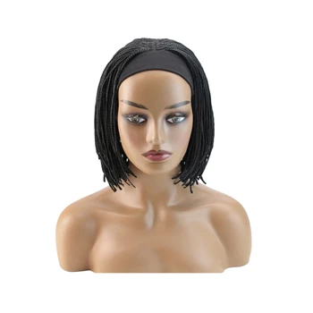 Small Box Braid Wig with Headband Women's Curly Chemical Fiber Hair Wig African Drawstring Braiding Hair Wig