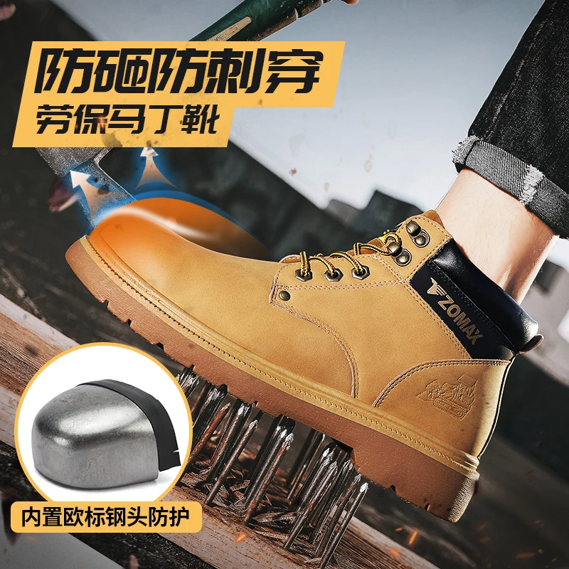 

New Men Security Protective Shoes Leather Boots Work Shoes Waterproof Men Boots Puncture-Proof Indestructible Shoes Safety Boots