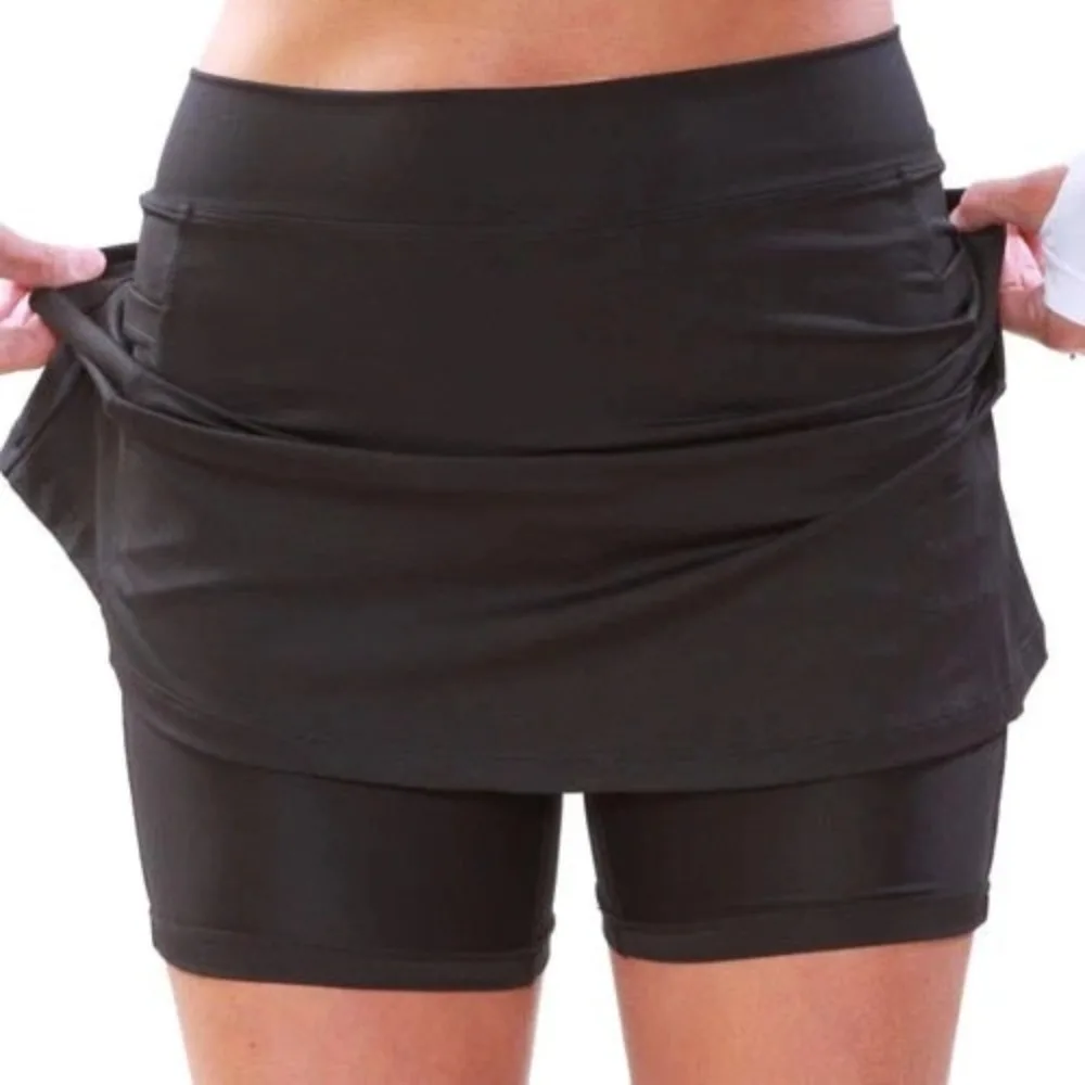 Women's Sporty Casual Skort Stylish Solid-Color Mid-Waisted Slimming Side Pockets Anti-Exposure Pants-Skirt