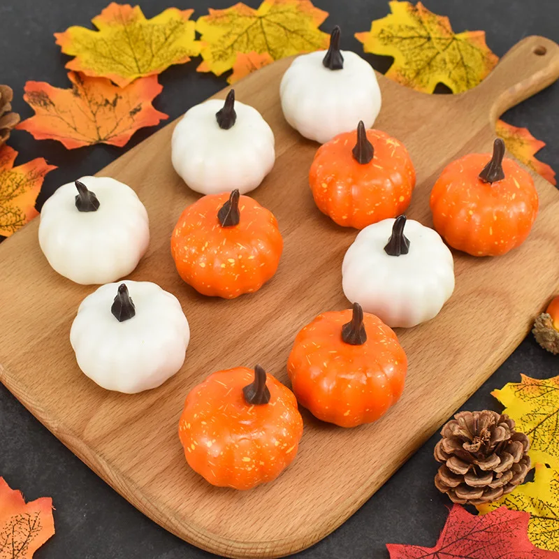 12Pcs Artificial White Orange Pumpkins Decorative Harvest Pumpkins for Fall Wedding Thanksgiving Halloween Table Centerpieces