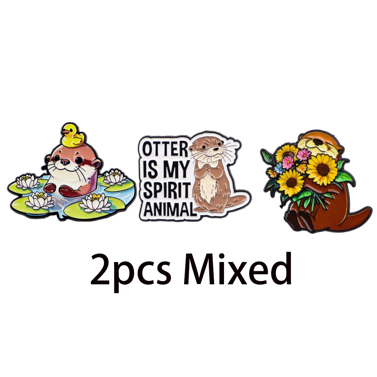 Charming Flower Bouquet Otter Enamel Pin - Cute Animal Brooch Badge for Backpack & Clothing Accessories