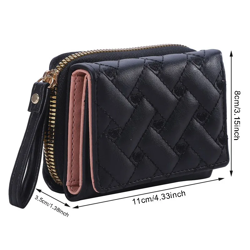 Women Wallet For PU Leather Fashion Embroidered Love Tri-fold Small Wallet Card Holder Multi-card Slot Coin Purses Interior Pink 4