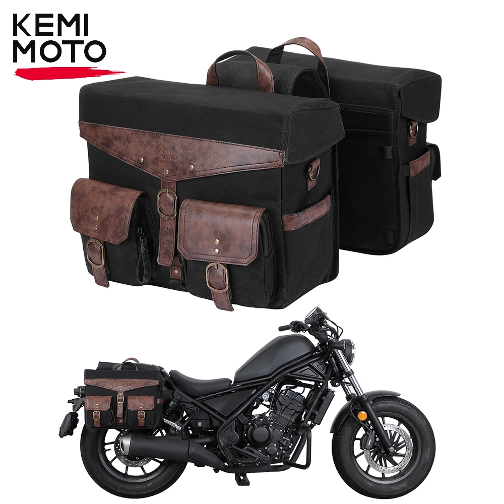 Motorcycle Side Saddle Bags 36L Retro Oil Waxed Canvas Throw