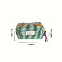 1pc Vintage Plaid Cotton Cosmetic Bag Casual Style Lightweight with Random Print Design  Portable Travel Organizer Pouch 2