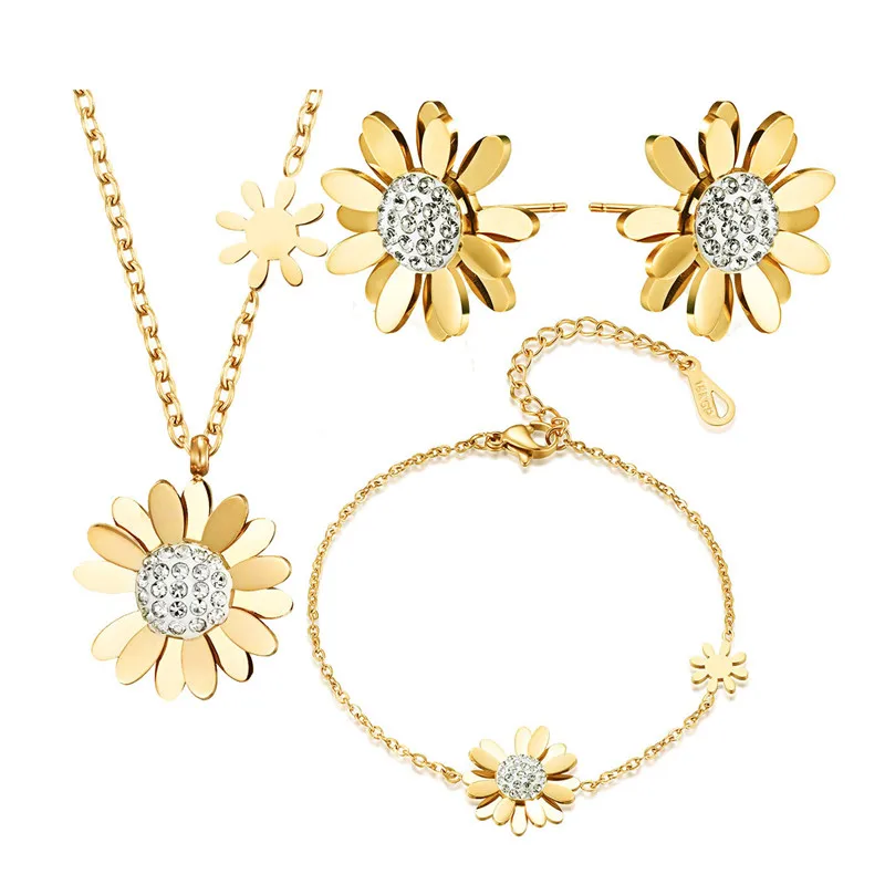 316L Stainless Steel High Ranking integrated 1st place order Flowers Daisy Gold Set Jewelry Ladies Rose