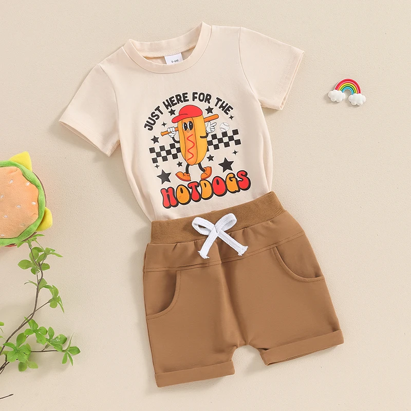 2024-04-05 Lioraitiin Baby Jongens Zomer Outfits Brief Print T-Shirt Met Korte Mouwen En Elastische Shorts Set Vakantie Kleding Set