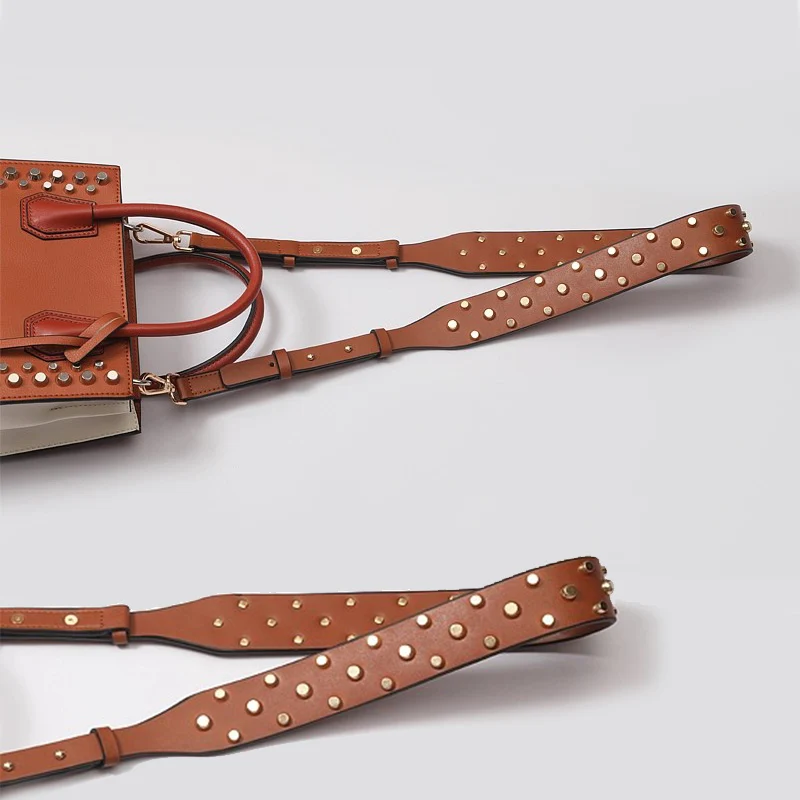 Leather Bag Replacement Strap Adjustable Metal Rivet Handbag Shoulder Straps Bag Belt Handle Crossbody Purse DIY Accessories