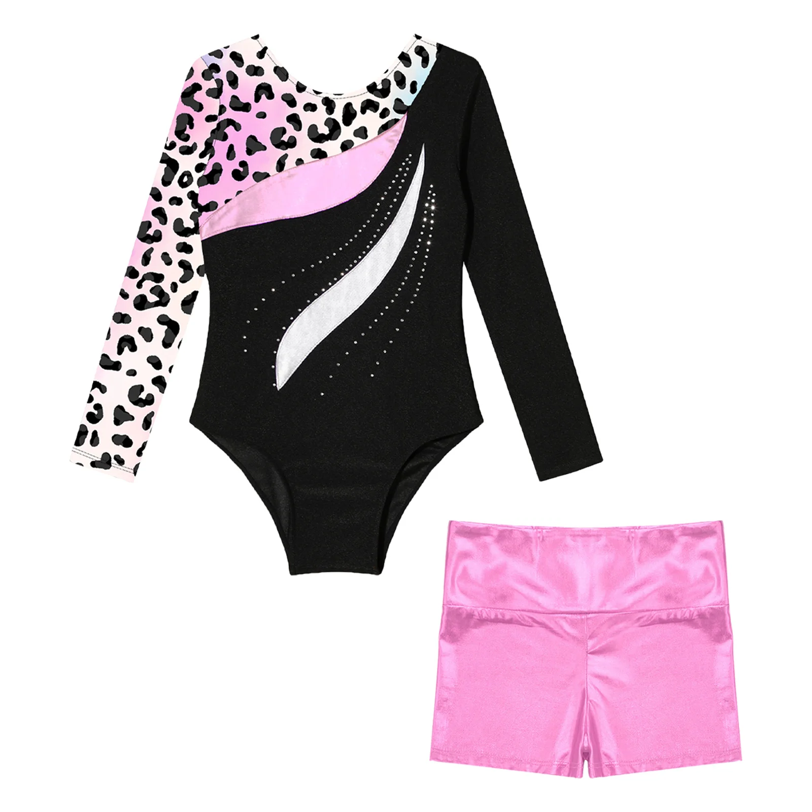 Kinder Mädchen Ballett Tanz Gymnastik Trikot Ärmelloser Body mit Shorts Skating Bühnenauftritt Tanzbekleidung Bademode Sportbekleidung – Detail 22
