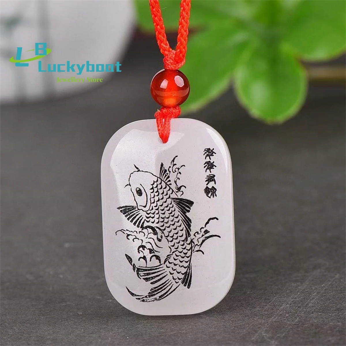 

Natural Gold Wire White Jade Goldfish Pendant Simple and Generous Personalized Fashion Versatile for Men and Women