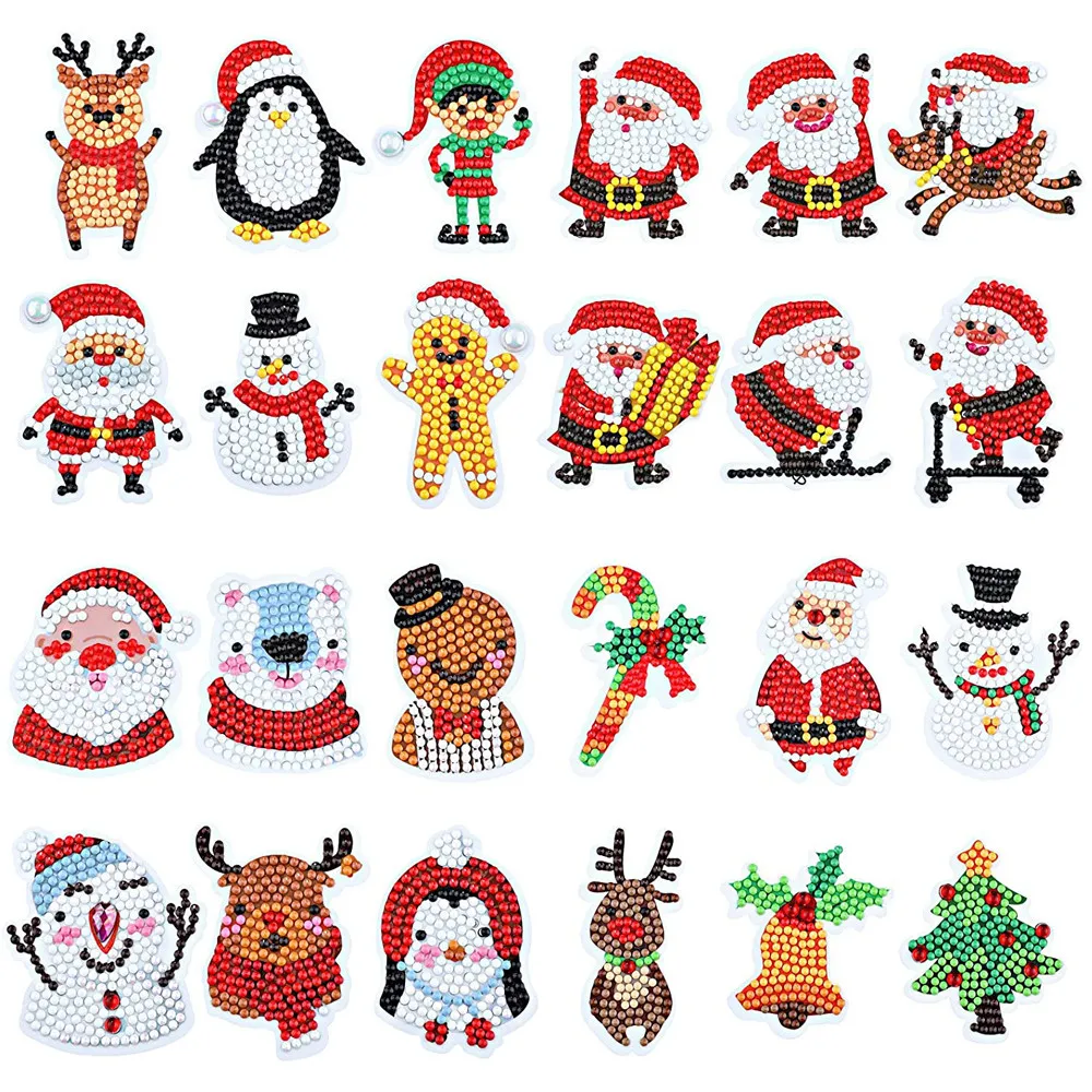 DIY 5D Christmas Pattern Diamond Painting Stickers Kits for Kids Gifts Santa Claus Mosaic Sticker Paint by Numbers Kit Art Craft