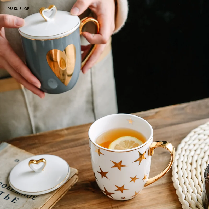 Gold Heart Glass Coffee Mugs, Glass Coffee Cups