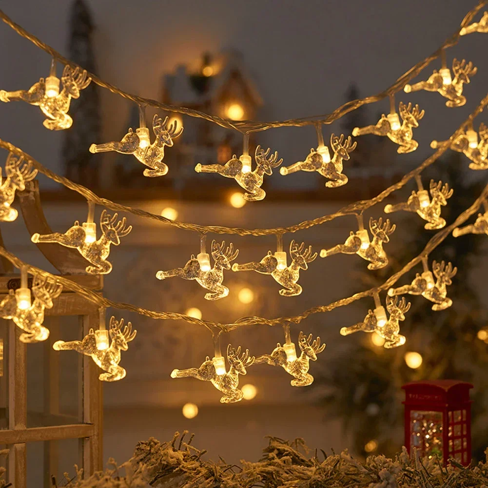 

10/20 LED Christmas String Lights Snowflake Snowman Elk Xmas Tree LED Fairy Light Pendant 2023 Home Navidad Christmas Decoration