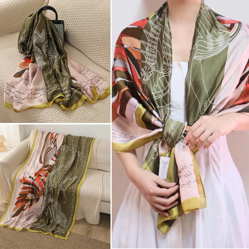 

180cmX90cm Printed Silk Scarf Female High-End Imitation Silk Shawl Mulberry Silk Scarf 2022 New Trend Silk Scarf Outdoor Scarf