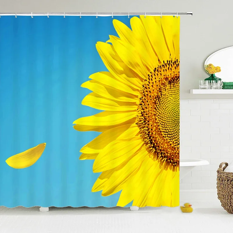 

Занавеска для душа с цветами, подсолнухами, розой, суккулентами, 3D-принтом, для ванной комнаты, водонепроницаемая Полиэстеровая ткань, большой комплект занавески для душа для дома