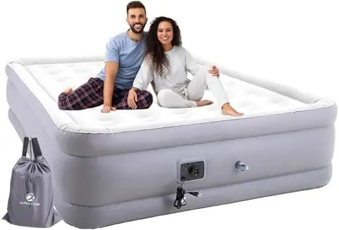 

19\u201D Queen Size Air Mattress with Built-in , Double Height Inflatable Airbed Blow Up Mattress with Soft Plush Top, Airbed fo