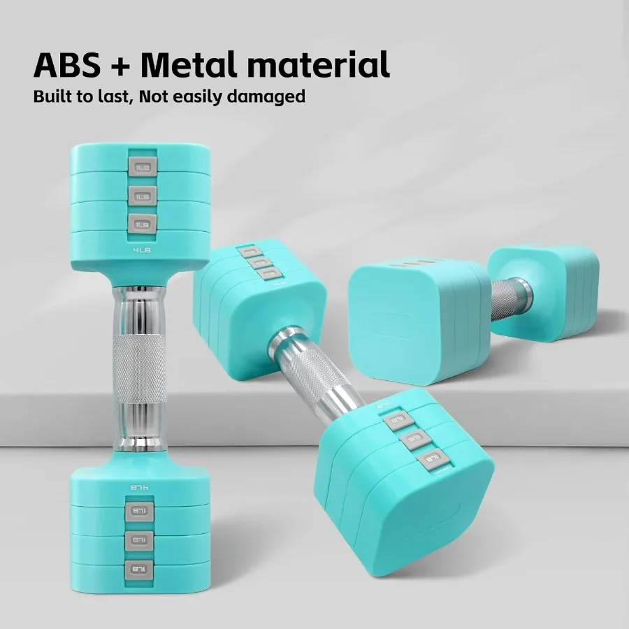 20LBS Adjustable Dumbbell Set, 4 in 1 Free Weights Dumbbells Set for,4lb 6lb 8lb 10lb, with Metal Non Slip Handle，Quick Change，H