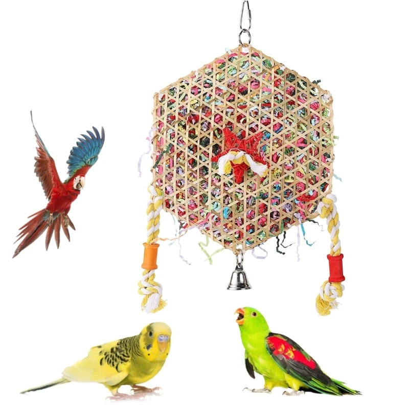 Hanging Small Animal Chew Toy for Bird Parrots Chewing Toy Rattan Shredded Paper for Chewing Teeth Grinding 3