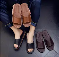 2025 Genuine Leather Slippers Homes in indoor slipper summer open toe sandals men women elderly casual Slides shoes