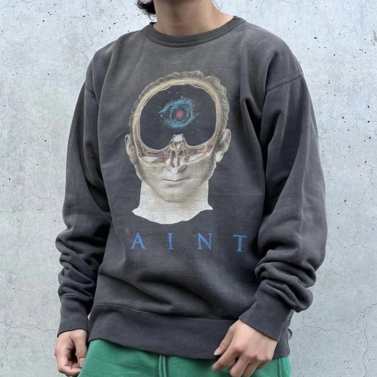 

NEW SAINT MICHAEL Best Quality 1:1 Brain Hole Graphics Printing Casual Hooded Vintage Old Washed Loose HipHop Sweatshirt