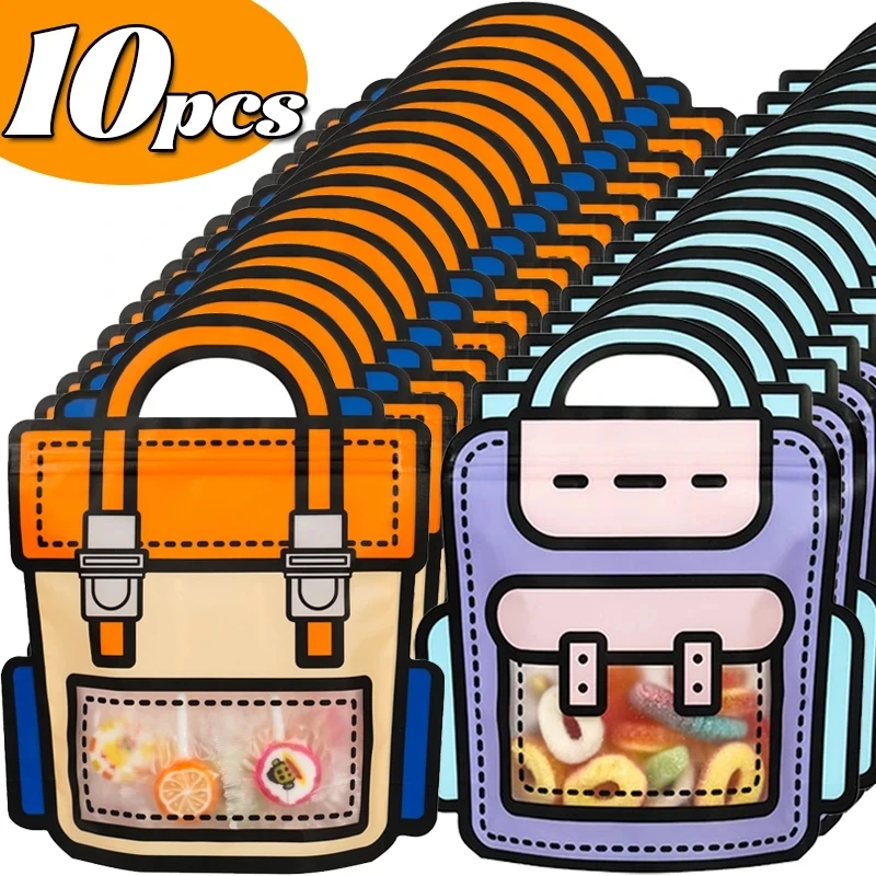 

10/2Pcs School Bags Shape Zipper Bags Cookie Candy Snack Packaging Bag Creative Storage Bag for Kids Birthday Graduation Gifts