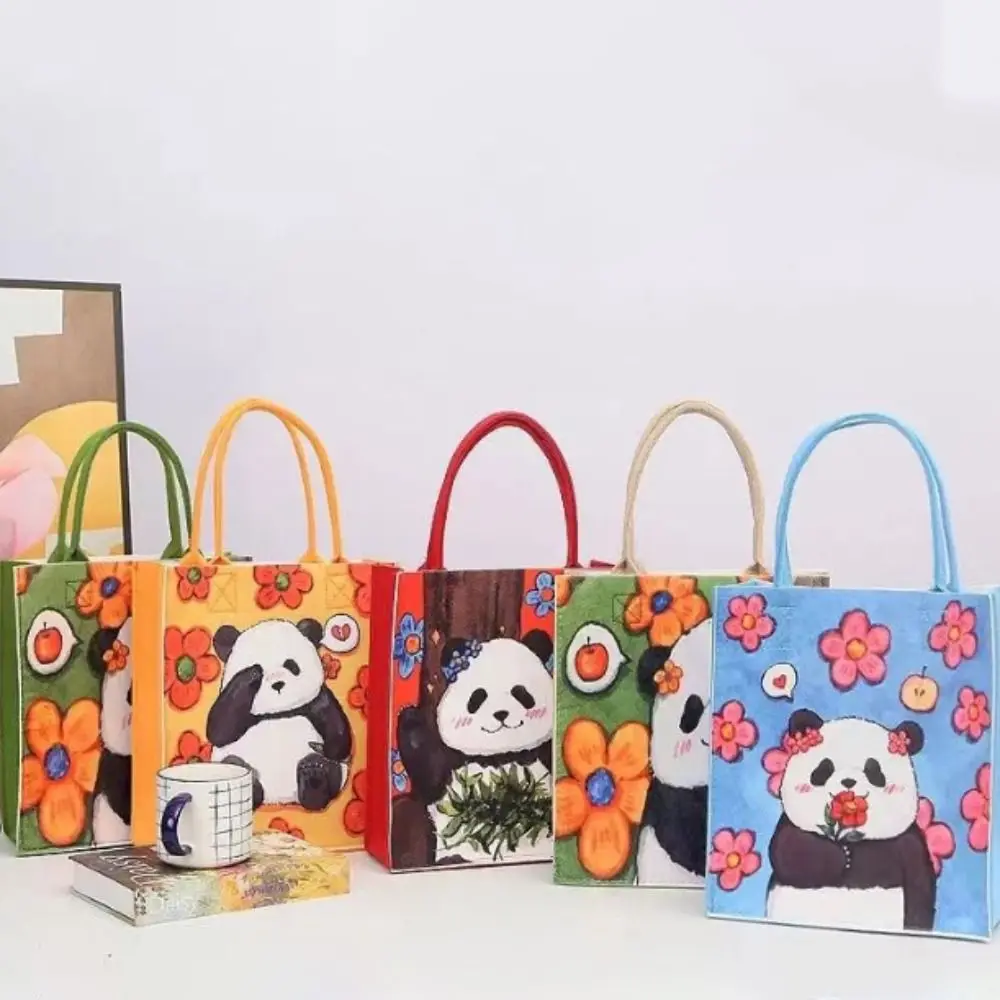 

Multicolor Portable Cartton Panda Flower Handbag Fashion Printing Thicken Tote Bag Daily Commutting Felt Shoulder Bag Women's