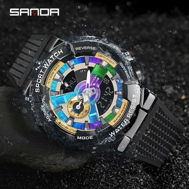 

SANDA Brand Sport Watches Mens Military Waterproof Shockproof Watch Dual Display Auto Date Male Digital Wristwatches Reloj 9004