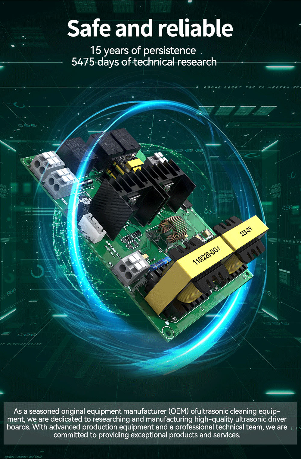 Description Picture 5 of itemGranbo 60~900W 40KHz 110V/220V Ultrasonic Cleaner Drive Boards Transducer Kit DIY Ultrasound Cleaning Bathtub