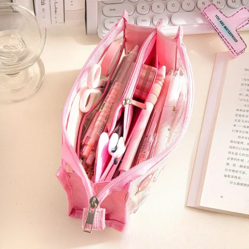Pencil Case Cute Cartoon 6-layer Transparent Multi-functional Storage Stationery Box School Supplies 1pc
