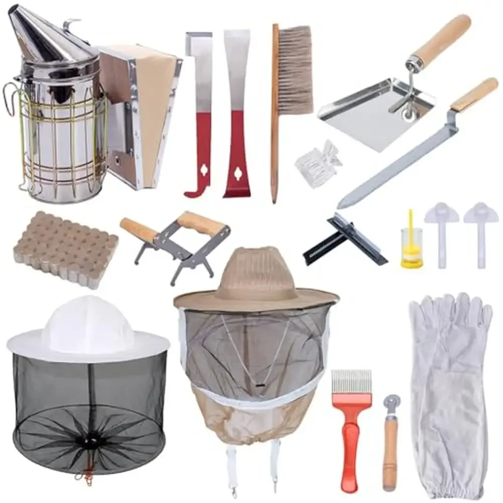 Bee Hive Starter Kit Supplies Beehives 100% Beeswax Frames Bee Keeper Tool Set Incl. 17pc Beekeeping Equip. Honey Hive Pro