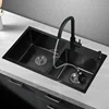 Thickened Kitchen Accessories Nano Handmade Kitchen Sinks Stainless Steel Black Double-slot Home Washbasin With N 4