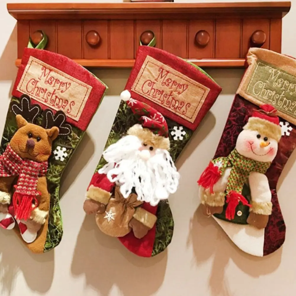 

Large Capacity Christmas Stockings 3D Cartoon Santa Claus Knit Candy Bags New Year Snowman Gift Bags Fireplace Decorations