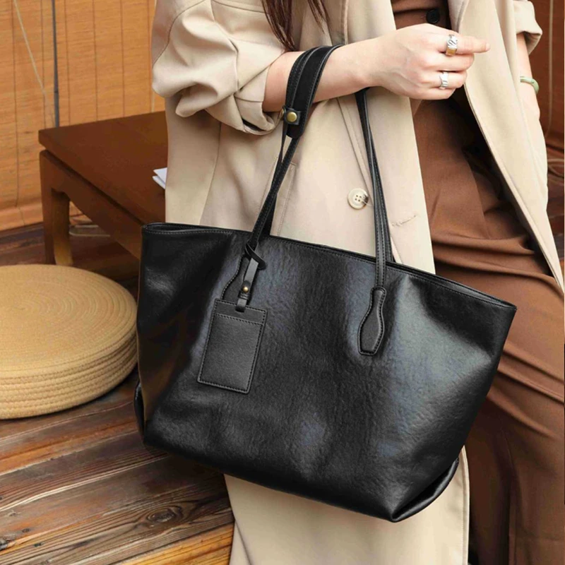 BURMINSA Borsa tote da lavoro in vera pelle retrò per donna Borse a tracolla per laptop di grande capacità Borse shopper in morbida pelle di vacchetta - immagine 4